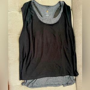 Black and gray double layer athletic tank top